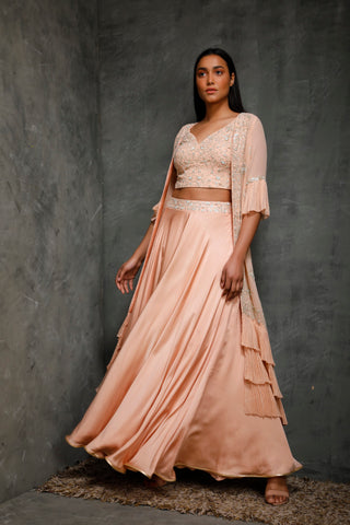 Seema Thukral-Peach Croptop & Jacket With Skirt-INDIASPOPUP.COM