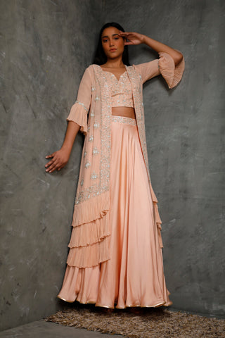 Seema Thukral-Peach Croptop & Jacket With Skirt-INDIASPOPUP.COM