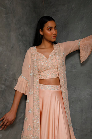 Seema Thukral-Peach Croptop & Jacket With Skirt-INDIASPOPUP.COM