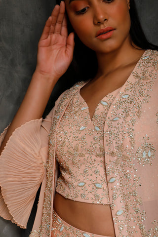 Seema Thukral-Peach Croptop & Jacket With Skirt-INDIASPOPUP.COM