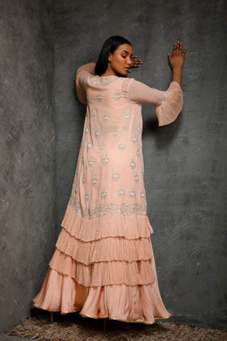 Seema Thukral-Peach Croptop & Jacket With Skirt-INDIASPOPUP.COM