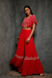 Seema Thukral-Rani Pink Croptop With Sharara Pants-INDIASPOPUP.COM