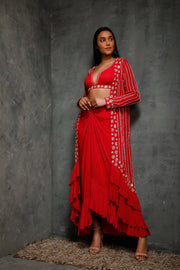 Seema Thukral-Rani Pink Camitop & Skirt With Jacket-INDIASPOPUP.COM