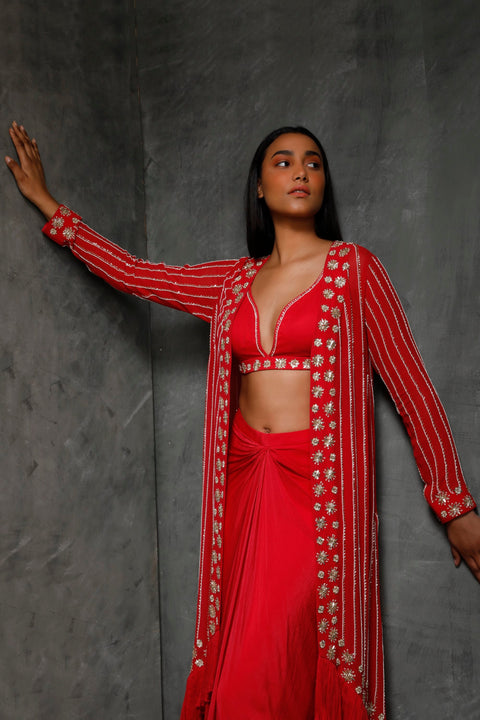Seema Thukral-Rani Pink Camitop & Skirt With Jacket-INDIASPOPUP.COM