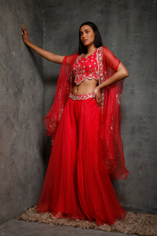 Seema Thukral-Rani Pink Croptop & Cape With Sharara-INDIASPOPUP.COM