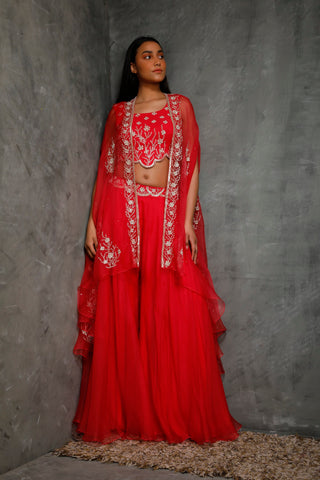 Seema Thukral-Rani Pink Croptop & Cape With Sharara-INDIASPOPUP.COM