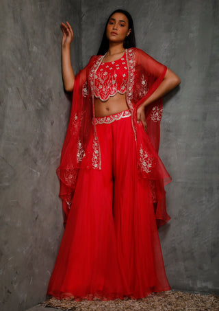 Seema Thukral-Rani Pink Croptop & Cape With Sharara-INDIASPOPUP.COM