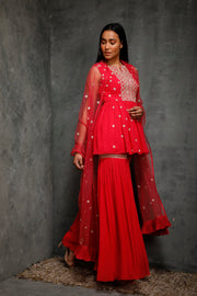 Seema Thukral-Rani Pink Peplum Kurta With Gharara Set-INDIASPOPUP.COM