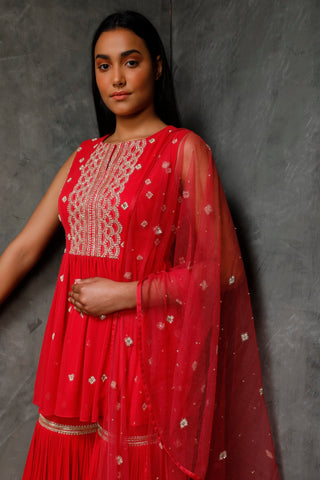 Seema Thukral-Rani Pink Peplum Kurta With Gharara Set-INDIASPOPUP.COM