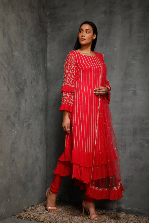 Seema Thukral-Rani Pink Kurta & Leggings With Dupatta-INDIASPOPUP.COM