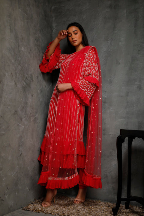 Seema Thukral-Rani Pink Kurta & Leggings With Dupatta-INDIASPOPUP.COM