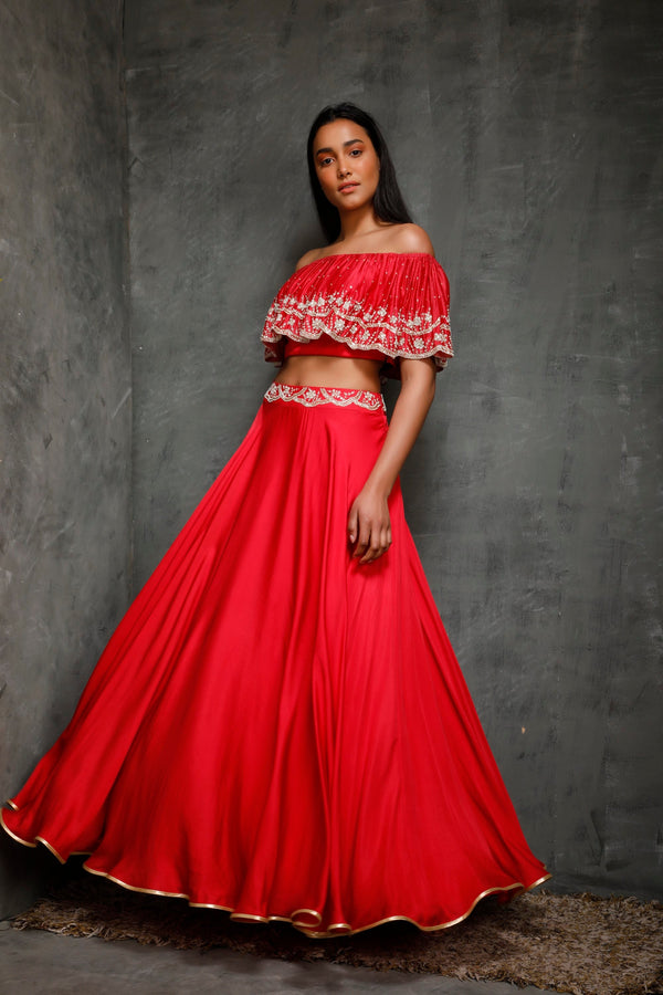 Seema Thukral-Rani Pink Croptop With Circular Skirt-INDIASPOPUP.COM