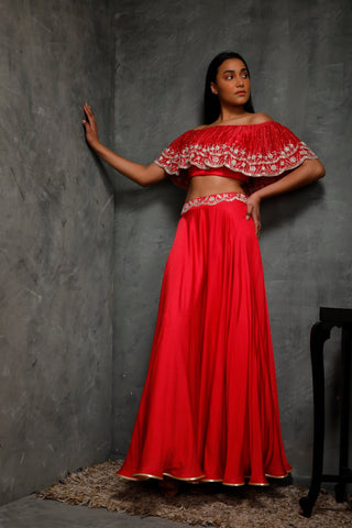 Seema Thukral-Rani Pink Croptop With Circular Skirt-INDIASPOPUP.COM