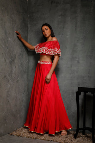 Seema Thukral-Rani Pink Croptop With Circular Skirt-INDIASPOPUP.COM