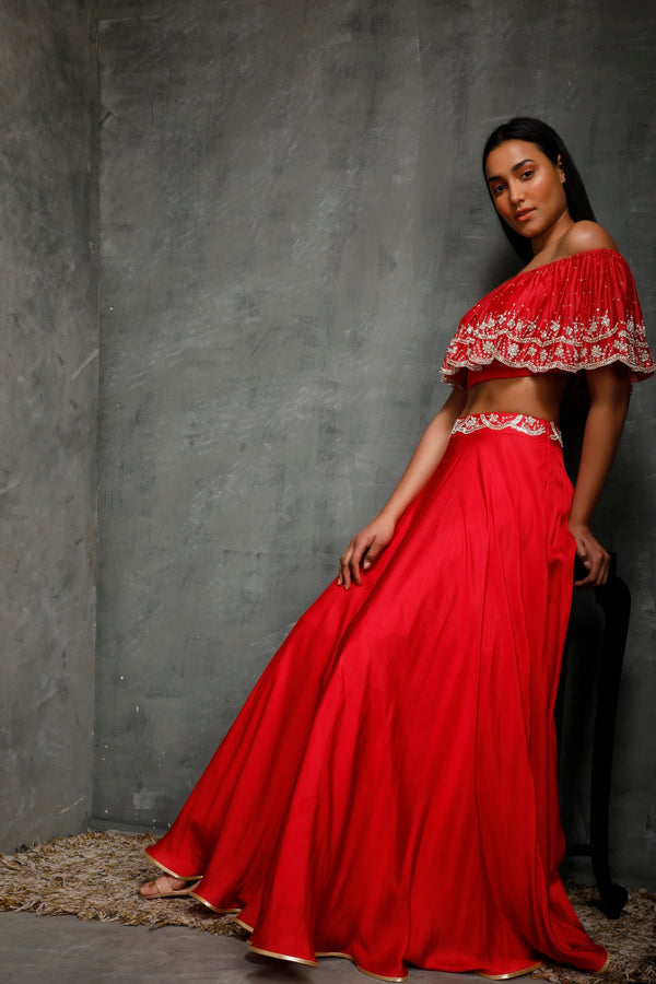 Seema Thukral-Rani Pink Croptop With Circular Skirt-INDIASPOPUP.COM