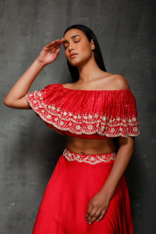 Seema Thukral-Rani Pink Croptop With Circular Skirt-INDIASPOPUP.COM