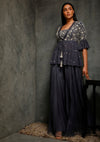 Seema Thukral-Teal Blue Peplum Jacket With Sharara-INDIASPOPUP.COM