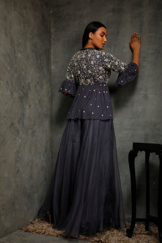 Seema Thukral-Teal Blue Peplum Jacket With Sharara-INDIASPOPUP.COM