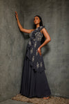 Seema Thukral-Teal Blue One Sholder Gown With Ruffles-INDIASPOPUP.COM