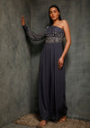 Seema Thukral-Teal Blue One Shoulder Jumpsuit-INDIASPOPUP.COM