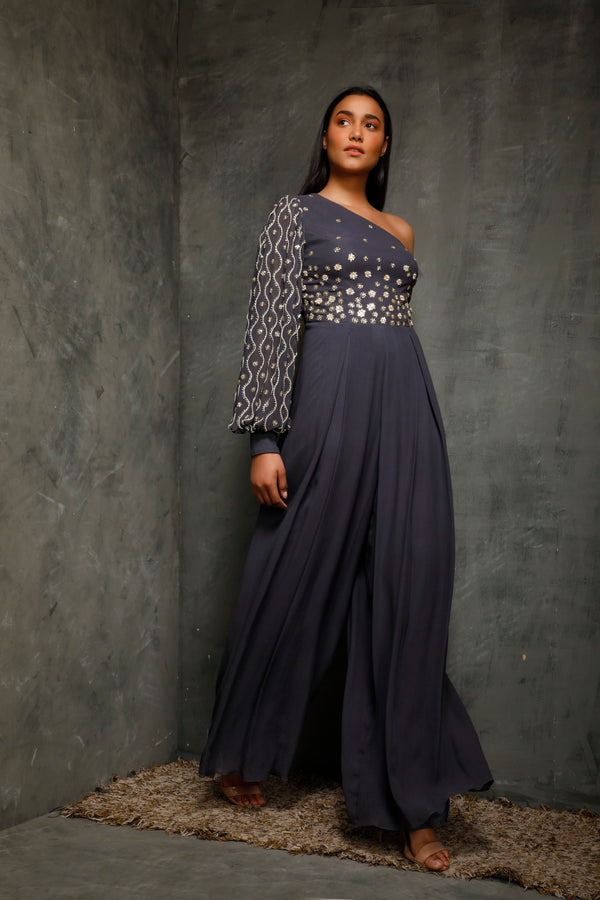 Seema Thukral-Teal Blue One Shoulder Jumpsuit-INDIASPOPUP.COM