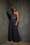 Seema Thukral-Teal Blue One Shoulder Jumpsuit-INDIASPOPUP.COM