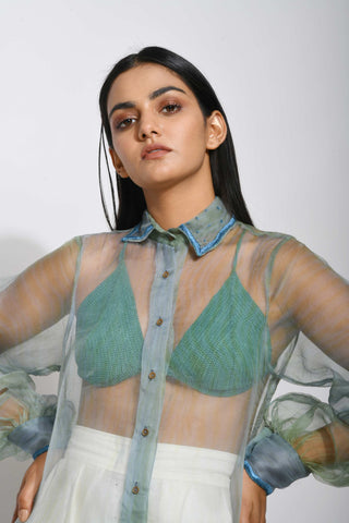 The Loom Art-Sea Waves Embroidered Shirt-INDIASPOPUP.COM