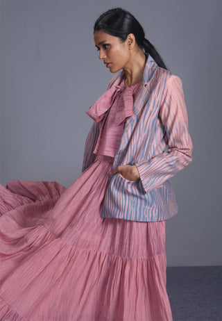 The Loom Art-Pink Silk Jacket With Dress-INDIASPOPUP.COM