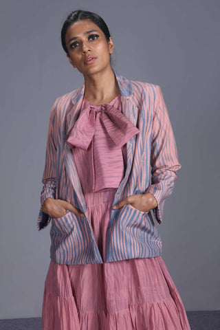 The Loom Art-Pink Silk Jacket With Dress-INDIASPOPUP.COM