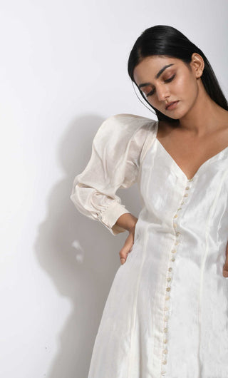 The Loom Art-Pearl White Silk Dress-INDIASPOPUP.COM