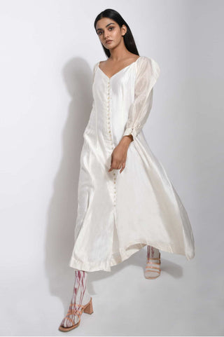 The Loom Art-Pearl White Silk Dress-INDIASPOPUP.COM