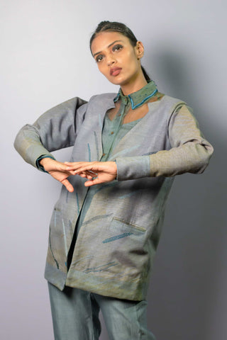 The Loom Art-Blue Flora Fauna Jacket-INDIASPOPUP.COM