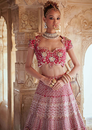 Bindani By Jigar And Nikita-Dark Pink Bridal Lehenga Set-INDIASPOPUP.COM