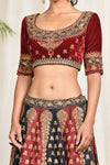 Ri.Ritu Kumar - Black & Burgundy  Lehenga With Blouse - INDIASPOPUP.COM