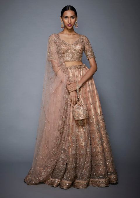 Ri.Ritu Kumar-Pastel Pink Lehenga Set With Dupatta-INDIASPOPUP.COM