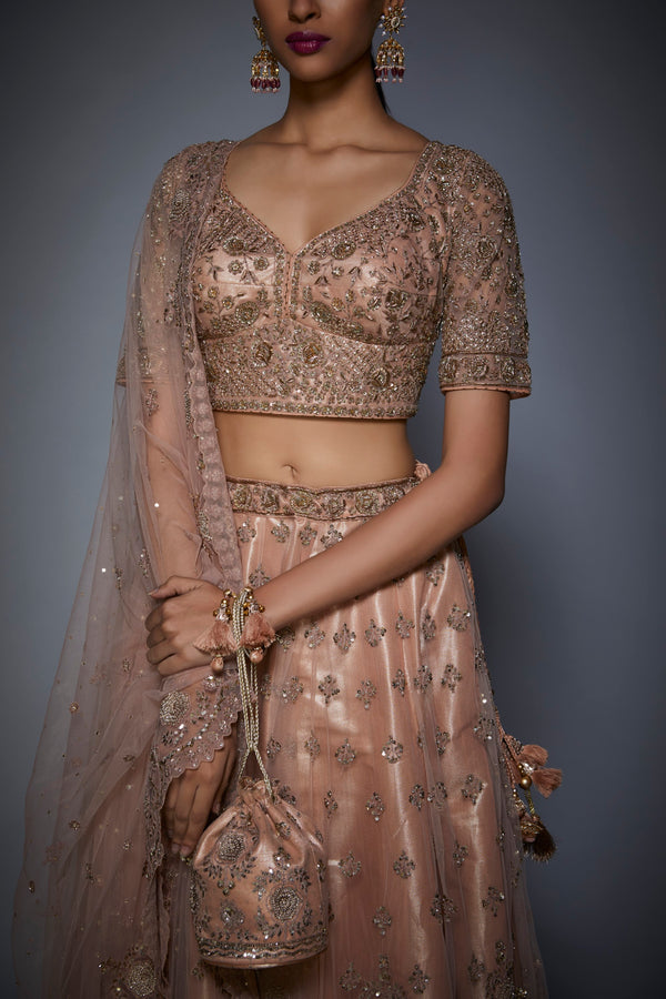 Ri.Ritu Kumar-Pastel Pink Lehenga Set With Dupatta-INDIASPOPUP.COM