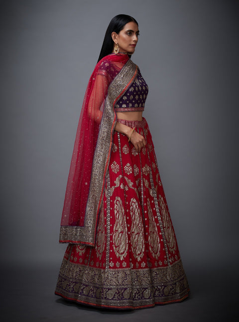 Ri.Ritu Kumar-Pink & Purple Lehenga Set With Dupatta-INDIASPOPUP.COM