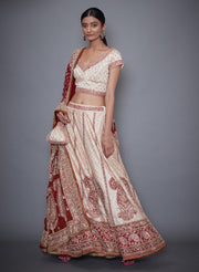 Ri.Ritu Kumar-Red & Off White Lehenga Set With Duppata-INDIASPOPUP.COM