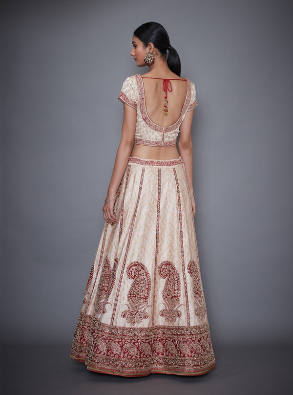 Ri.Ritu Kumar-Red & Off White Lehenga Set With Duppata-INDIASPOPUP.COM
