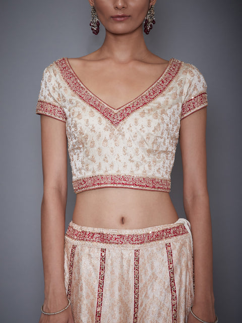 Ri.Ritu Kumar-Red & Off White Lehenga Set With Duppata-INDIASPOPUP.COM