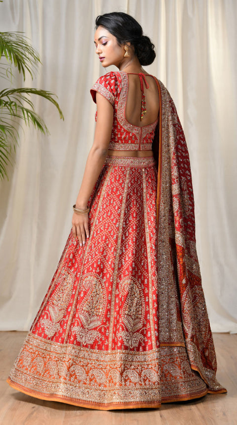 Ri.Ritu Kumar-Red & Saffron Lehenga Set With Dupatta-INDIASPOPUP.COM