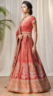 Ri.Ritu Kumar-Red & Saffron Lehenga Set With Dupatta-INDIASPOPUP.COM