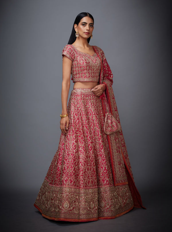 Pakistani Bridal Dress - Red Short Blouse - Lehanga Dupatta