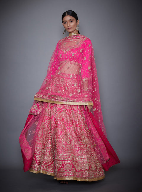 Ri.Ritu Kumar-Pink Lehenga With Blouse & Dupatta-INDIASPOPUP.COM