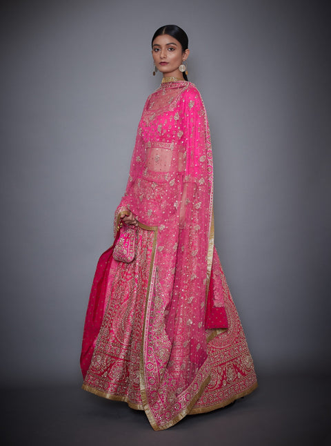 Ri.Ritu Kumar-Pink Lehenga With Blouse & Dupatta-INDIASPOPUP.COM