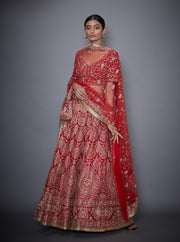 Ri.Ritu Kumar-Red & Gold Lehenga Set With Duppata-INDIASPOPUP.COM