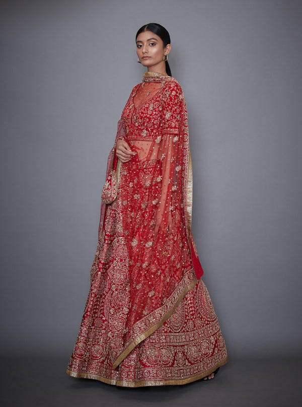 Ri.Ritu Kumar-Red & Gold Lehenga Set With Duppata-INDIASPOPUP.COM