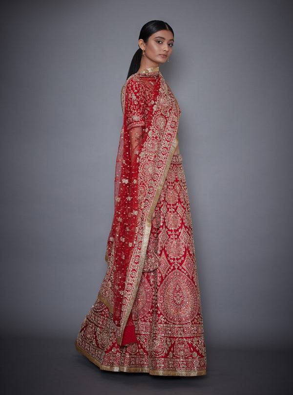 Ri.Ritu Kumar-Red & Gold Lehenga Set With Duppata-INDIASPOPUP.COM