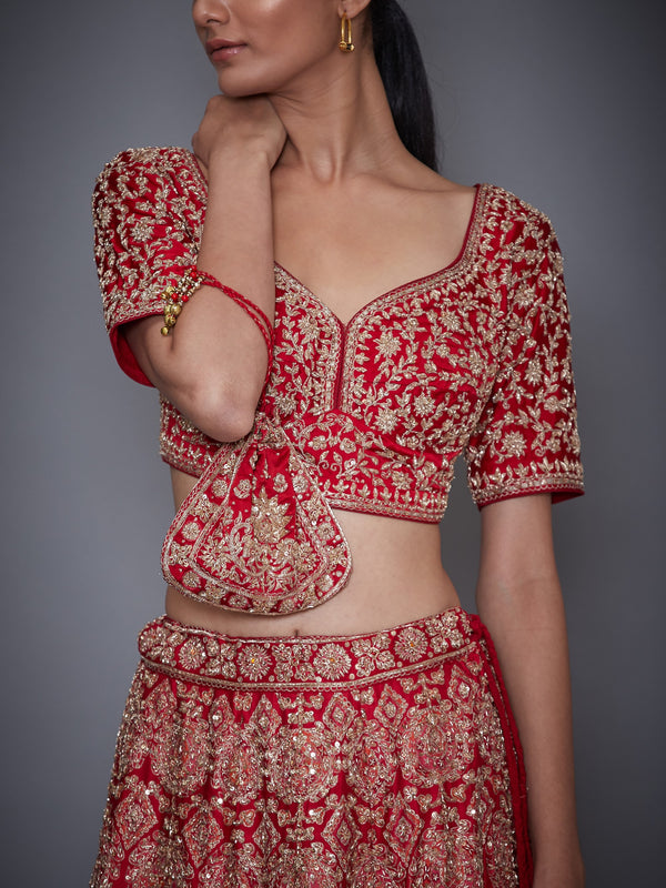 Ri.Ritu Kumar-Red & Gold Lehenga Set With Duppata-INDIASPOPUP.COM