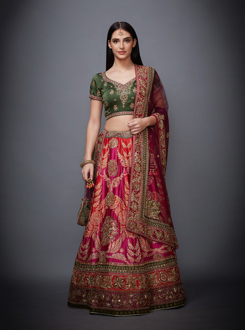 Ri.Ritu Kumar-Pink & Purple Lehenga Set With Duppata-INDIASPOPUP.COM